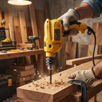 Electric drill drilling wood workshop lifestyle in use