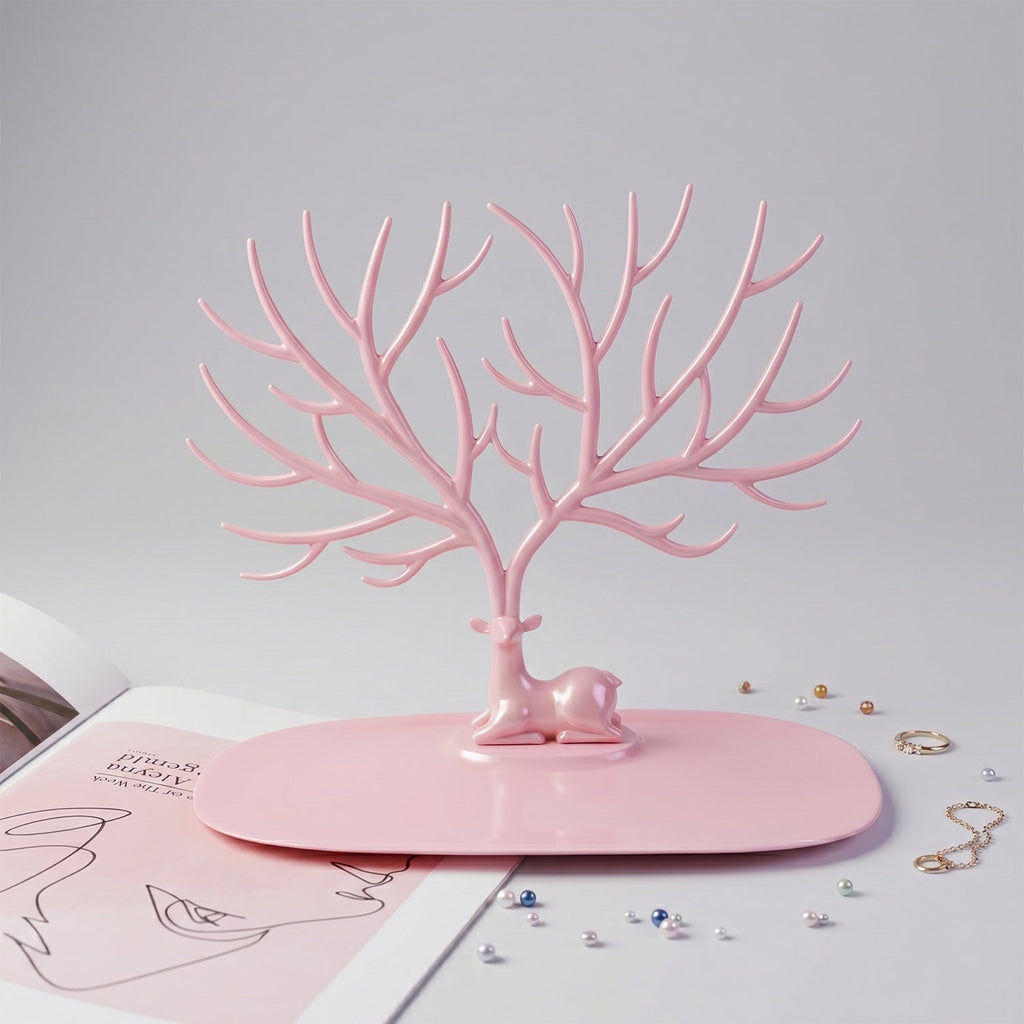 Big pink deer antler jewellery organizer front view India