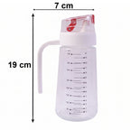 Glass Oil Dispenser Bottle Size Dimensions 19cm Height and 7cm Width with Auto-Flip Cap and Side Handle on White Background