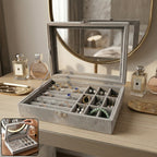Premium velvet jewellery organizer box with transparent lid multi-compartment India